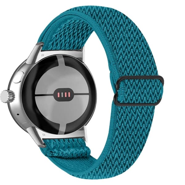 Elastisk klokkerem i vevd stil til Google Pixel Watch med sølvkontakt - Mørk Cyan Green