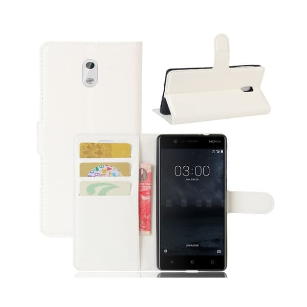 Nokia 3 Litchi Skinn Tekstur PU Lær Flip Etui - Hvit White