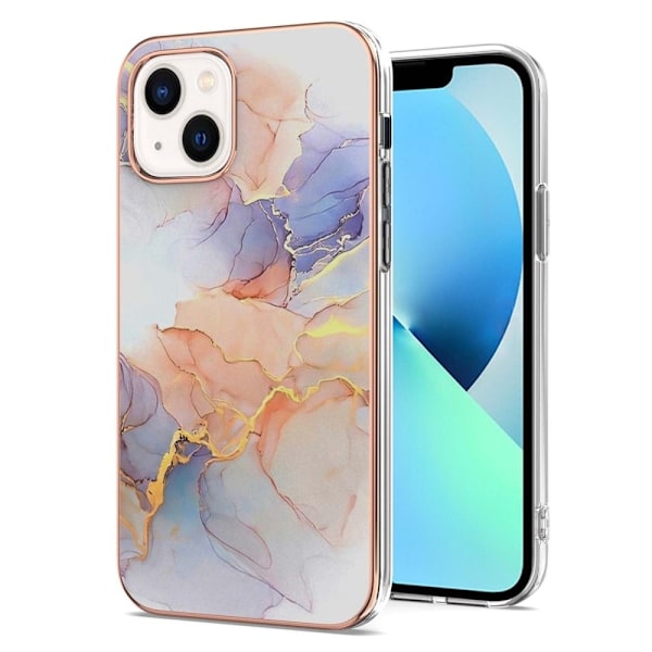Marble Mønstret Deksel med Ring Holder til iPhone 14 Plus - Milky Way Klinkekule White Multicolor