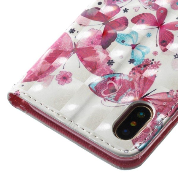 iPhone Xs Max læder flip cover med mønsterprint - Flere Sommerfu Multicolor