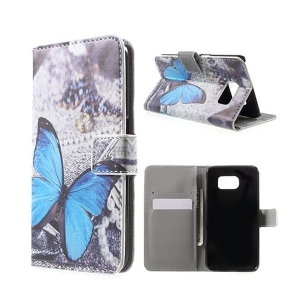 Moberg Samsung Galaxy S6 Læder Etui Med Kortholder - Blå Sommerfugl Blue
