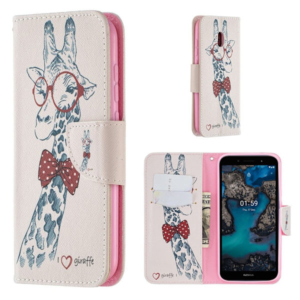 Wonderland Nokia C1 Plus Flip Etui - Giraf Multicolor