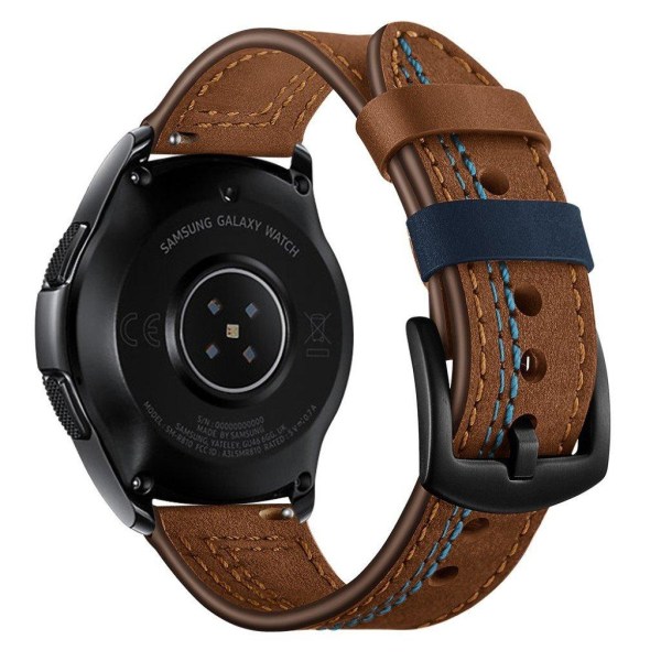 Huawei Watch GT / Samsung Galaxy Watch 46mm stitches tekstur ægte læder Urrem - Brun Brown