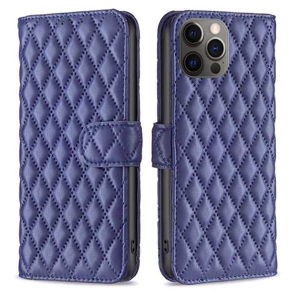 Matt iPhone 12 Pro / iPhone 12 fodral med rombmönster - Blå Blå