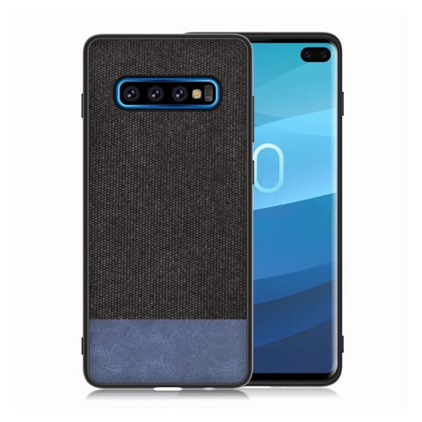 Samsung Galaxy S10 Plus läderfodral med tygstruktur - Svart / Blå multifärg