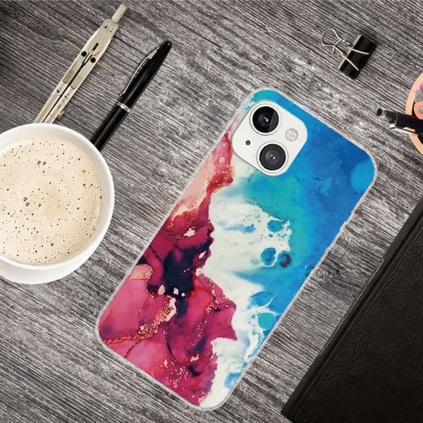 Marmordesign iPhone 14 Plus deksel - Stänk Av Rødt Og Blå Multicolor