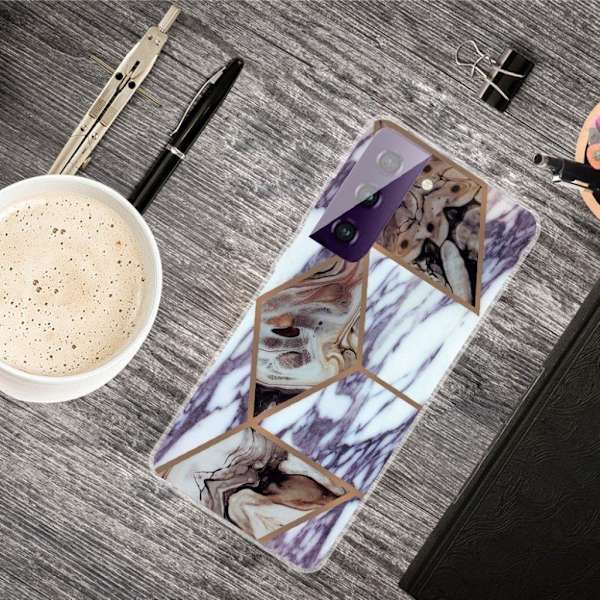 Marble Samsung Galaxy S21 FE Etui - Blue og Brun Marmorkugle Multicolor