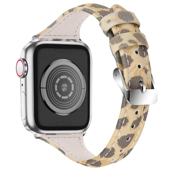 Apple Watch (41mm) urrem i ægte læder med leopardmønster - Armygrøn Leopard Multicolor