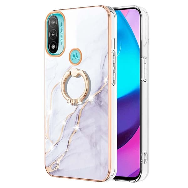Marble Mønstret Cover med Ring Holder til Motorola Moto E30 / E40 / E20 - Hvid Marmor Haze White