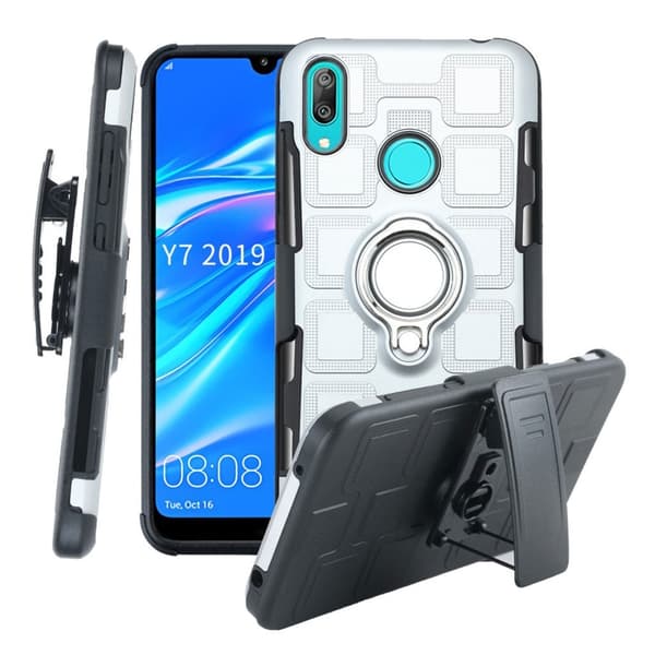 Huawei Y7 2019 geometriske hybrid deksel  - Sølv Silver grey