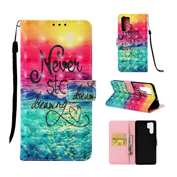 Huawei P30 Pro lysspot læder flip etui - Never Stop Dreaming Multicolor