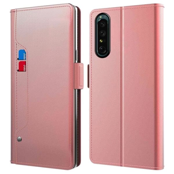 Phone Etui med Make-up Mirror og Slick Design til Sony Xperia 1 II - Rose Gull Pink