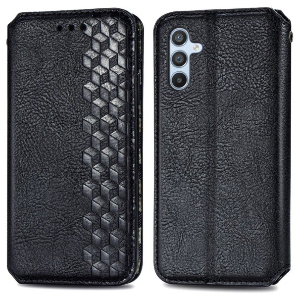 Nahkakotelo With A Stylish Rhombus Imprint For Samsung Galaxy A54 - Musta Black