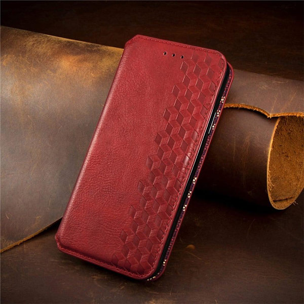 Læder Etui med A Stilfuldt Rhombus Tryk til Motorola Moto G72 - Rød Red