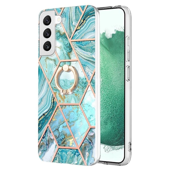 Marble Mønstret Cover med Ring Holder til Samsung Galaxy S22 Plus - Blå Blue