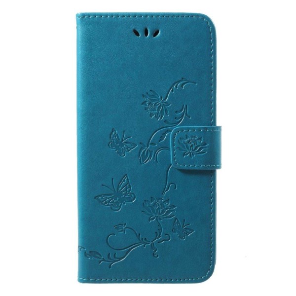 Huawei P20 Pro stemplet sommerfugl blomster PU læder flip etui - blå Blue