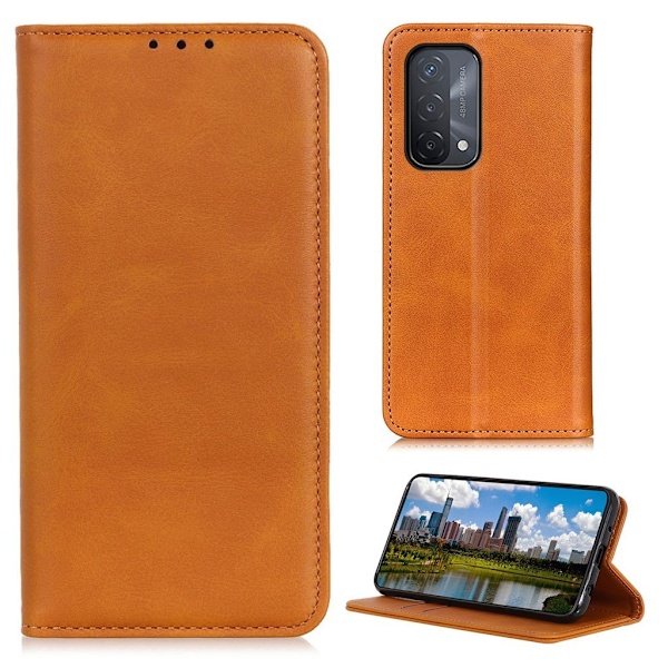 Wallet-style ægte Læder Flipcase til Oppo A54 5G / A93 5G / A74 5G - Brun Brown