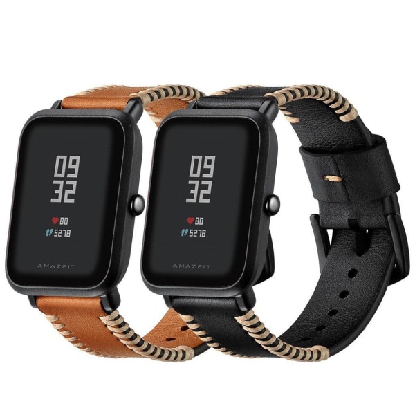 Amazfit Youth ridge stil ægte læder Urrem - Sort Black