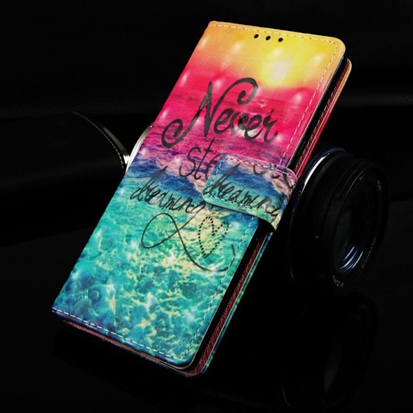 Samsung Galaxy A40 kuviollinen nahkakotelo - Never Stop Dreaming Multicolor