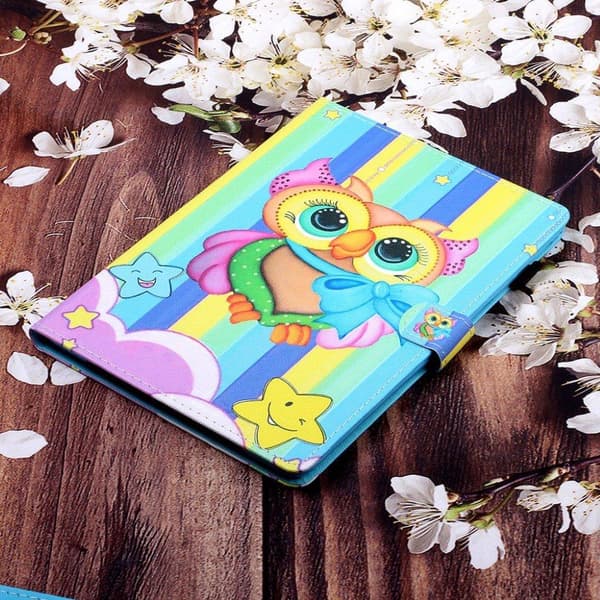 Samsung Galaxy Tab A7 10.4 (2020) viileä kuvio nahkainen flip case - Värikäs Pöllö Multicolor