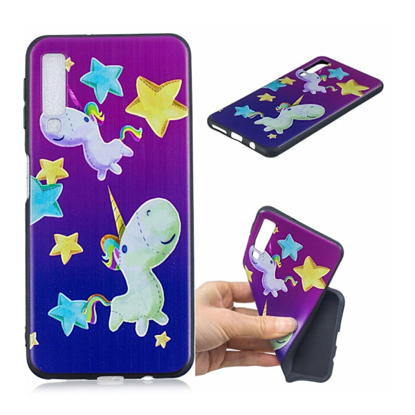 Samsung Galaxy A7 (2018) beskyttelsesetui i silikone med præget mønster - Stjerner og enhjørning Multicolor