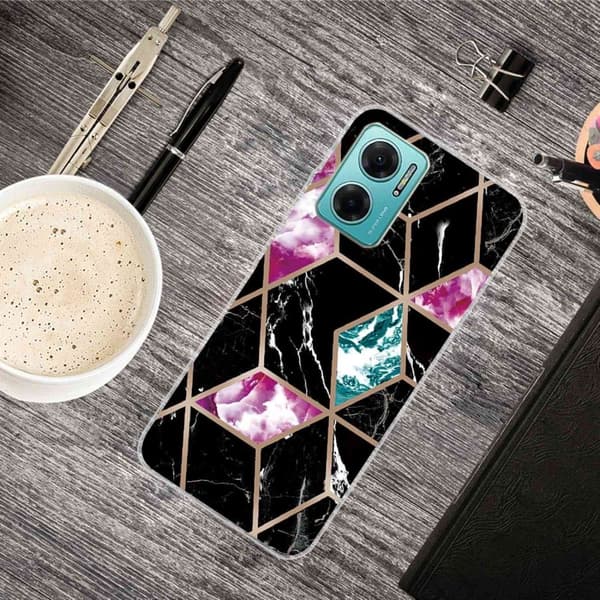 Marble design Xiaomi Redmi Note 11E cover - Flise Af Sort / Cyan / Rose Black