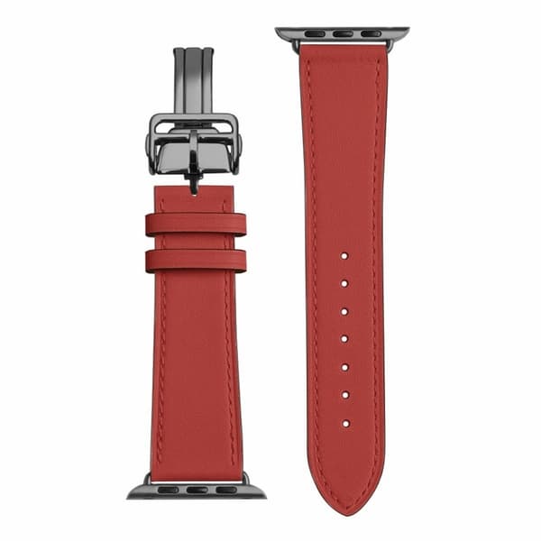 Urarmbånd med spenne i ekte lær til Apple Watch Series 6 / 5 44mm - Kamelia Red