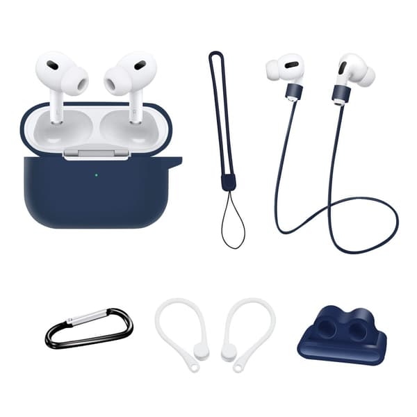 AirPods Pro 2 silikonskydd med tillbehörssats - Mörkblå Blå