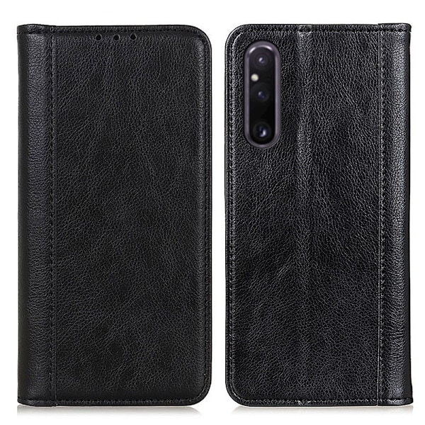 Äkta läder Sony Xperia 1 V fodral med magnetisk stängning Svart
