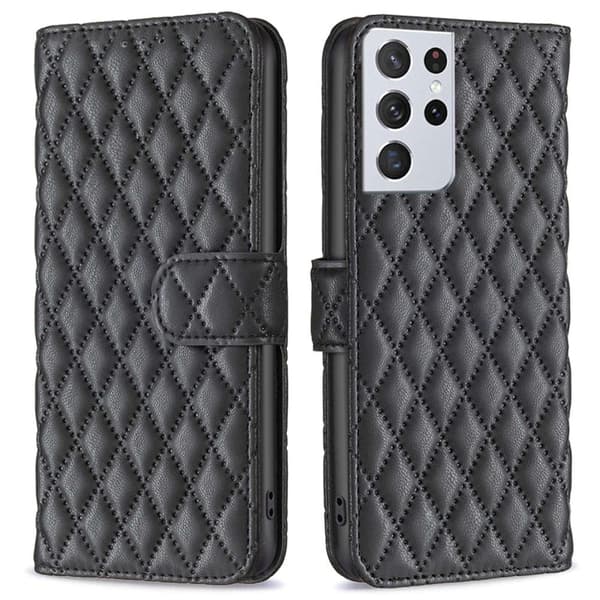 Rombemønster, matt flip-deksel for Samsung Galaxy S21 Ultra 5G - Svart Black