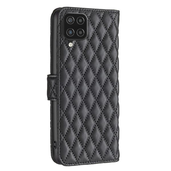 Rhombus Mønster Matte Flip Case til Samsung Galaxy A12 5G - Sort Black