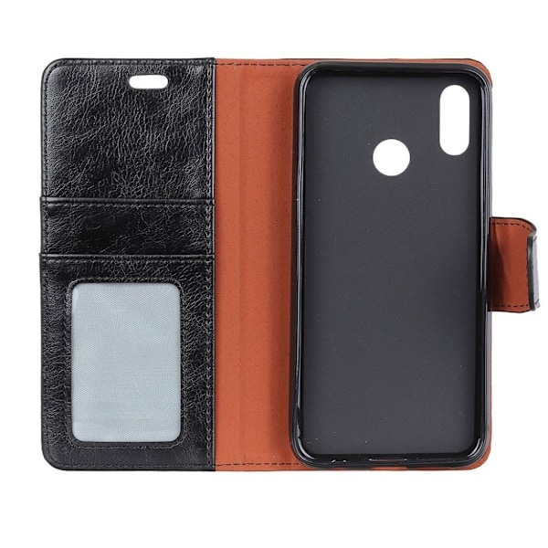 Huawei Honor 10 Lite tekstureret læder flip etui - Sort Black