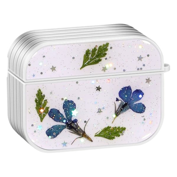 Airpods Pro blommönster + glitterdesignfodral - Blå Blå