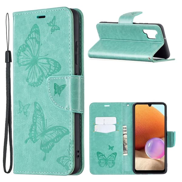 Butterfly Samsung Galaxy A32 skinnveske - Grønn Green