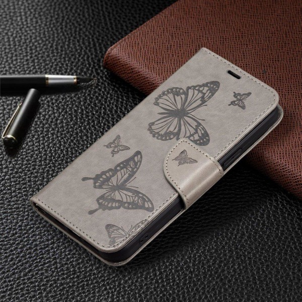 Butterfly iPhone 13 Pro Læderetui - Sølv/Grå Silver grey