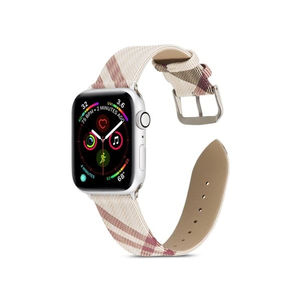 Apple Watch Series 5 44mm geometrisk stil klockarmband i äkta läder - Röd / Vit multifärg
