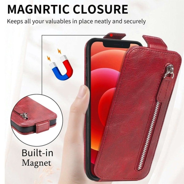 Lodret iPhone 12 Mini flip etui med lynlås - Rød Red