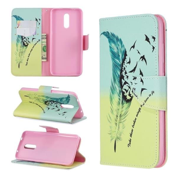 Wonderland Nokia 3.2 flip veske - Fjærmønster Multicolor