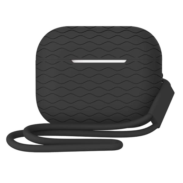 AirPods Pro 2 silikonetui med bølgetextur og stropp - Svart Black
