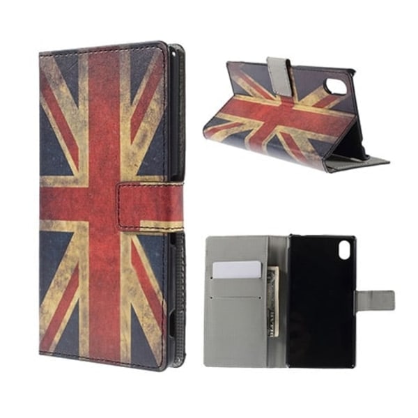 Moberg Sony Xperia M4 Aqua Læder Etui med Kortholder - Vintage UK Flag Multicolor