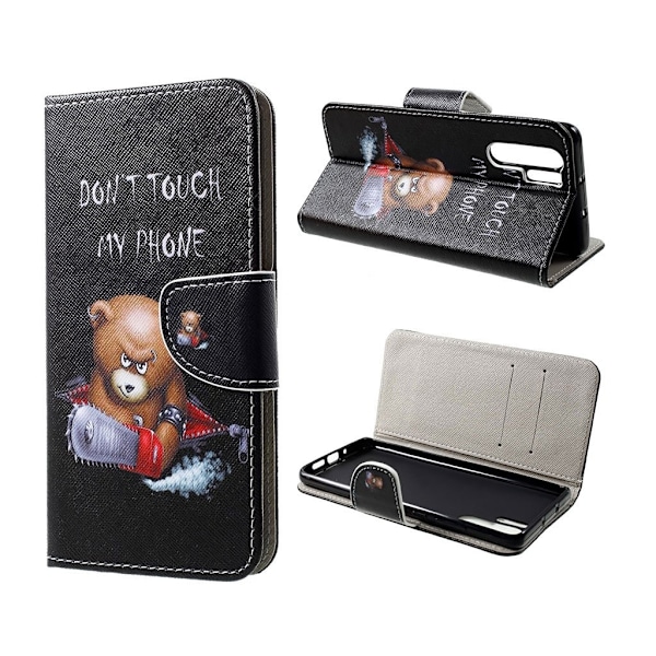 Huawei P30 Pro risti pintainen nahkainen flip suojakotelo - Vihainen Nalle ja Varoitus Multicolor