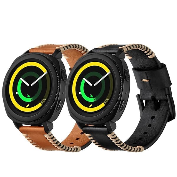 Samsung Gear Sport ridge stil ægte læder Urrem - Sort Black