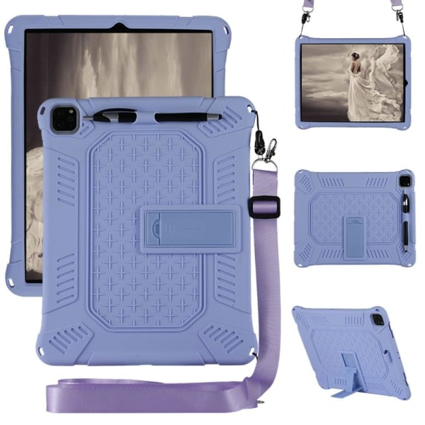 Stødsikkert, blødt silikoneetui med ophængningsline til iPad Pro Purple