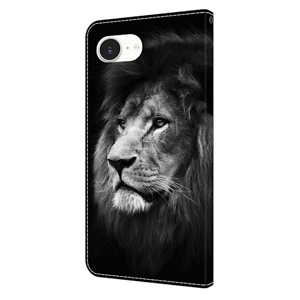 iPhone 16e Plånboksfodral Mönster Tryck Stativ Läder Flip Phone Cover - Lejon Silvergrå