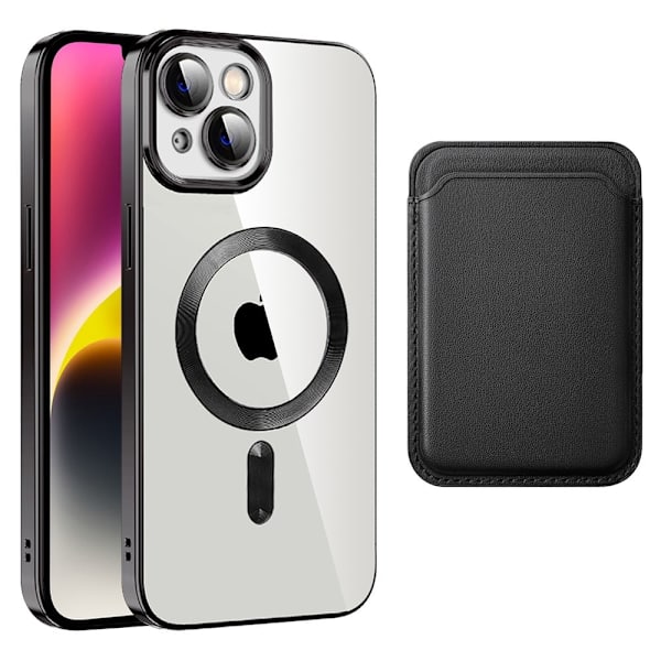 iPhone 14 magnetisk bakdeksel med kortpose - Svart Black