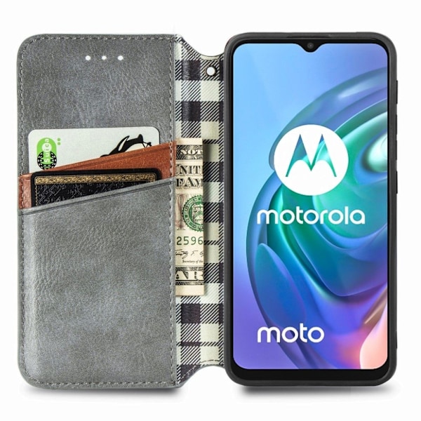 Läder Motorola Moto G30 fodral med romb-design - Silver/Grå Silvergrå