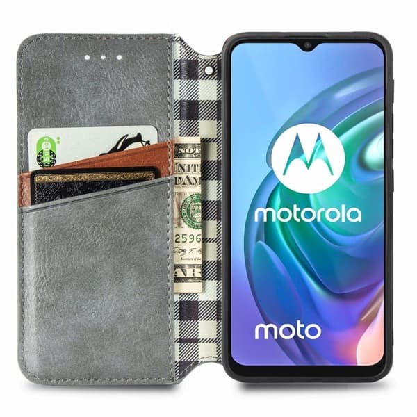 Lær Etui med A Stilfull Rhombus Imprint til Motorola Moto G30 - Grå Silver grey