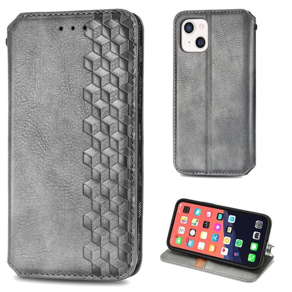 Skinn-etui med stilfult rombeavtrykk for iPhone 13 - Grå Silver grey