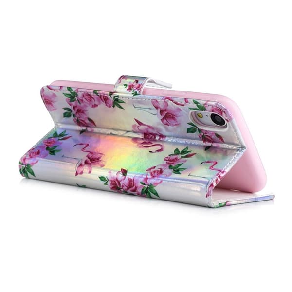 iPhone Xs Max laserskåret præget læder flip cover - Flamingo Multicolor