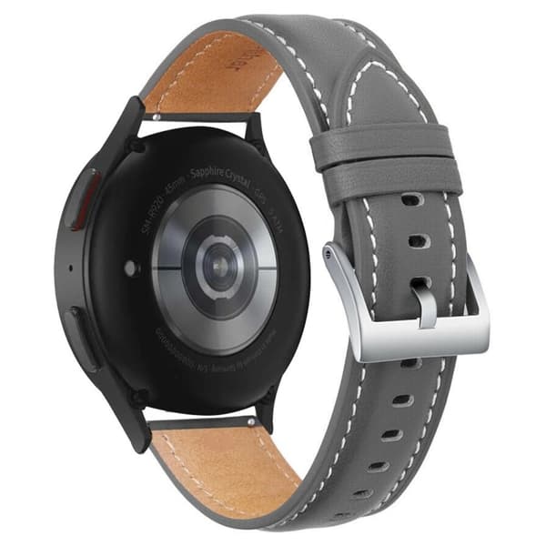 Samsung Galaxy Watch 5 (44mm) / (40mm / Pro stitching style urrem i ægte læder - Grå / Sølvspænde Silver grey